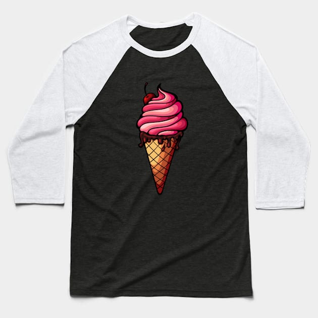 Ice cream with cherry in waffle cone Baseball T-Shirt by ValFlamel